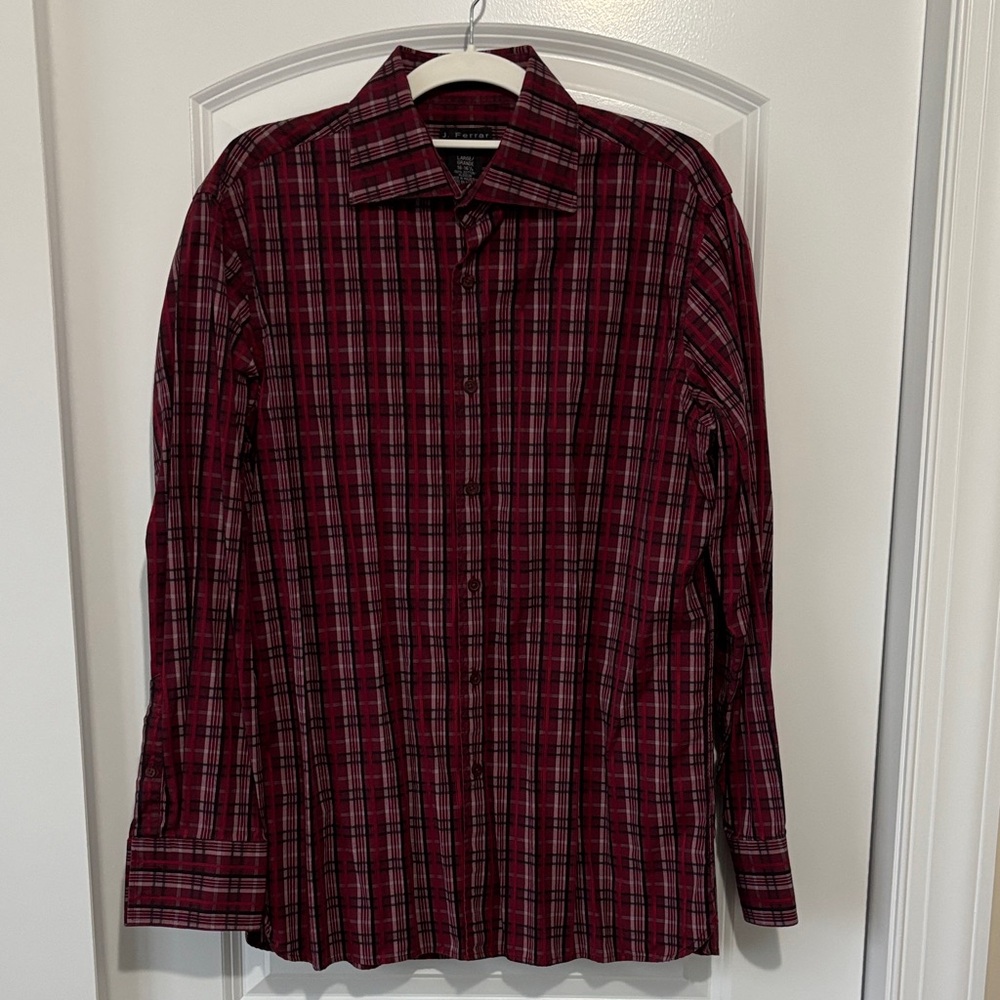 jf j.ferrar Burgundy Plaid Button Down Shirt